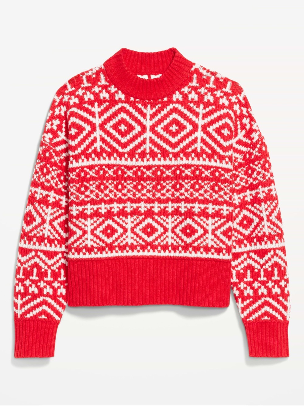 Old Navy Red and White Fair Isle Cowl Neck Sweater